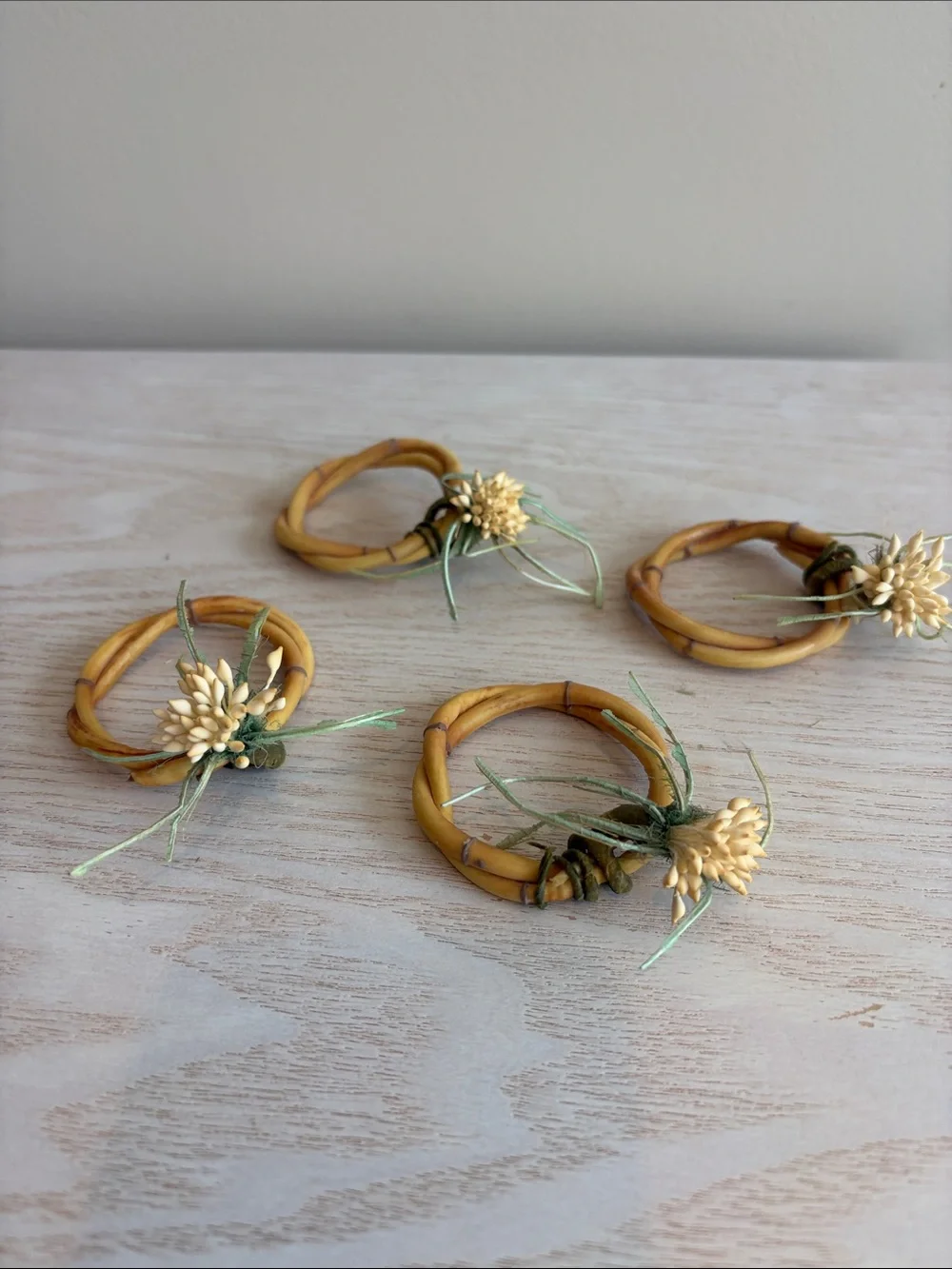 Handcrafted Bamboo/Floral Napkin Rings - Set of 4